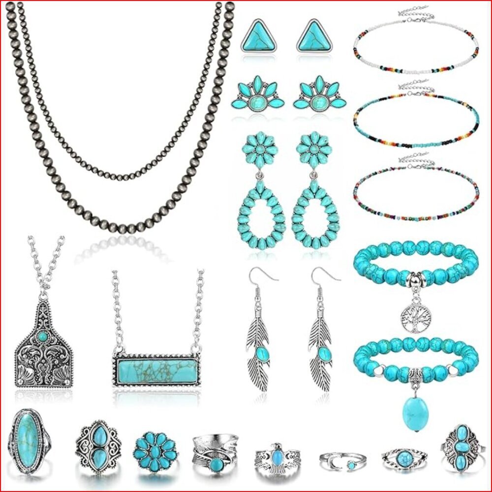 Turquoise Jewelry Set with Stainless Steel Posts and Lobster Clasp